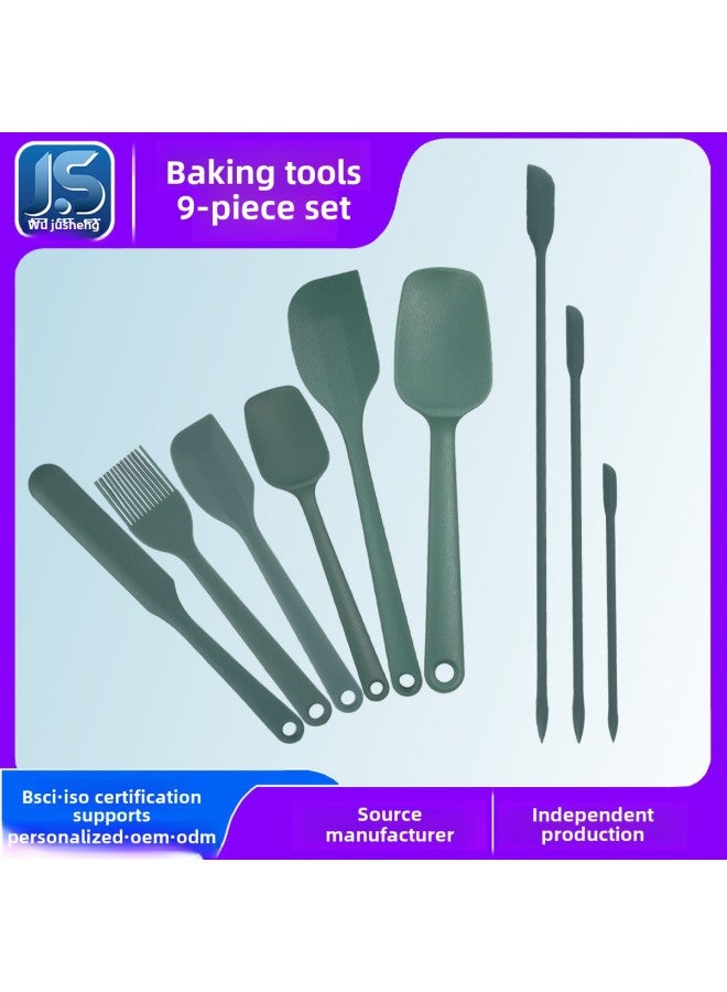Silicone Baking Kitchenware 9-piece Cream Scraper Integrated Baking Tool Cake Spatula Barbecue Oil Brush Honey Scraping-Specifications:Danish Green - Image 2