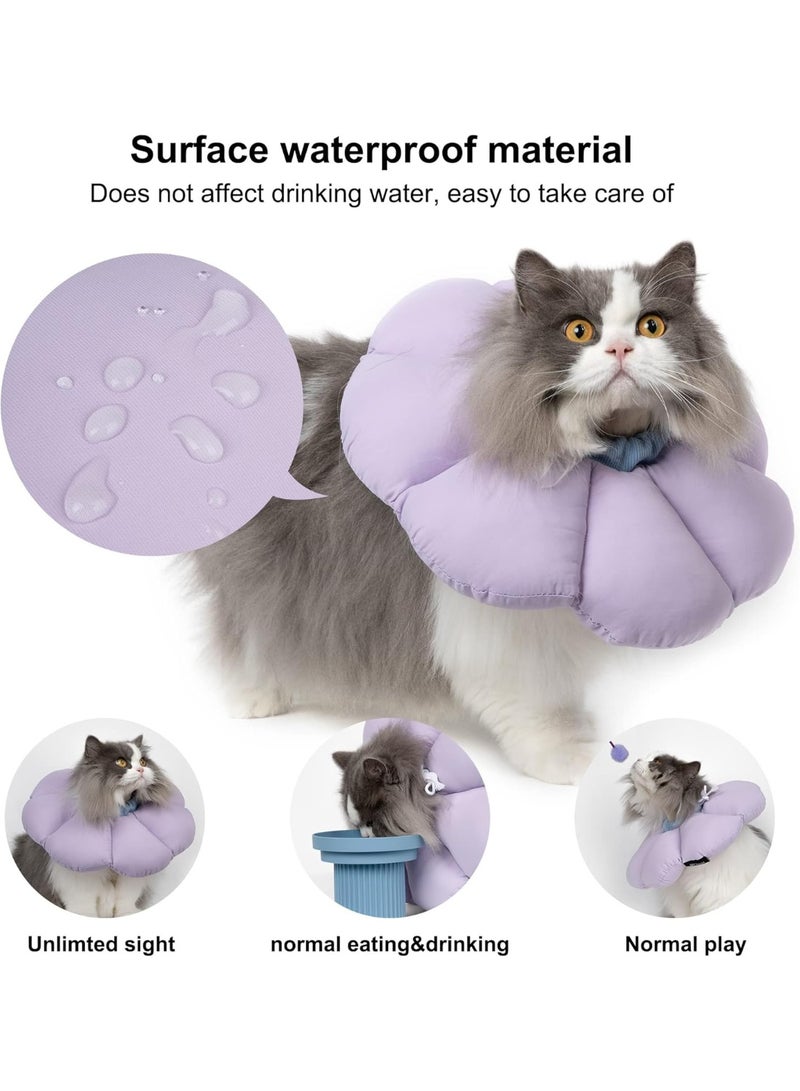 ILovhaprty Purple Flower Cat Cone Collar, Cute Waterproof Cat Recovery Collar, Anti-Bite Lick Wound Healing Safety Elizabethan e Collar for Cats All-Season Style for Cats weighing 2.5-5kg - Image 2