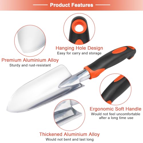 MECHEER Garden Tools Set, 3 Pack Heavy Duty Gardening Tools Set Include Garden Shovel, Transplant Trowel and Hand Rake with Ergonomic Handle, Aluminum Alloy Lawn for Planting, Orange - Image 3