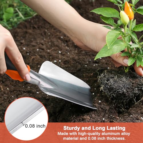 MECHEER Garden Tools Set, 3 Pack Heavy Duty Gardening Tools Set Include Garden Shovel, Transplant Trowel and Hand Rake with Ergonomic Handle, Aluminum Alloy Lawn for Planting, Orange - Image 4