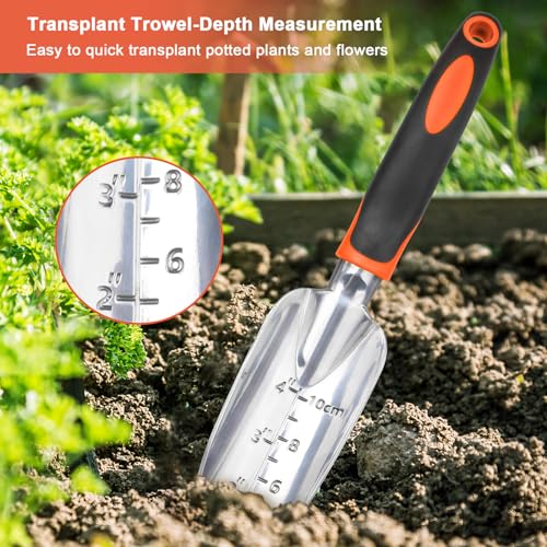MECHEER Garden Tools Set, 3 Pack Heavy Duty Gardening Tools Set Include Garden Shovel, Transplant Trowel and Hand Rake with Ergonomic Handle, Aluminum Alloy Lawn for Planting, Orange - Image 5