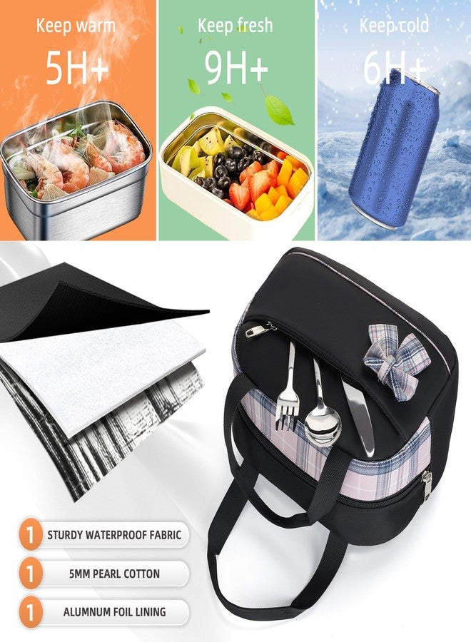 KIDNUO Lunch Bag for Women Men Cute Tote Bags Reusable Insulated Beach Box Case Large Capacity Cooler Purse for Work Picnic Travel Office Camping Handbag School Bookbag for Girls,Teen,College,Student Black - Image 3