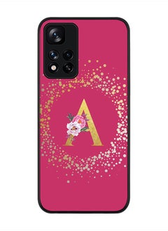 Stylizedd Rugged Black Edge Case for Redmi Note 11 Pro Plus 5G, Slim fit Thin Cover Custom Monogram Initial Letter Floral Pattern Alphabet - A(Dark Pink Rose)  - Image 1