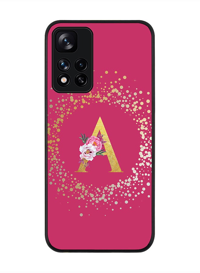 Stylizedd Rugged Black Edge Case for Redmi Note 11 Pro Plus 5G, Slim fit Thin Cover Custom Monogram Initial Letter Floral Pattern Alphabet - A(Dark Pink Rose)  - Image 1