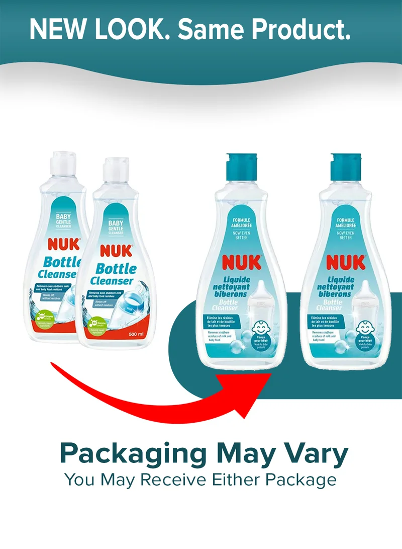 NUK Baby Bottle Cleanser, Ideal For Cleaning Baby Bottles, 100% Recycled, Eco-Friendly, Dermatologically Tested - 2x 500ml