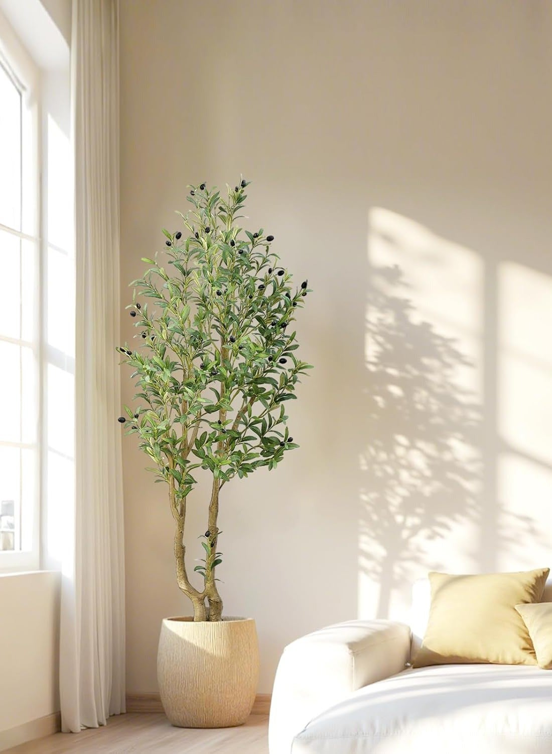 Artificial Olive Tree with Two Trunks – 1882 Dense Leaves & 96 Realistic Fruits, Easy Assembly & Low Maintenance, Available in 150cm / 180cm / 210cm