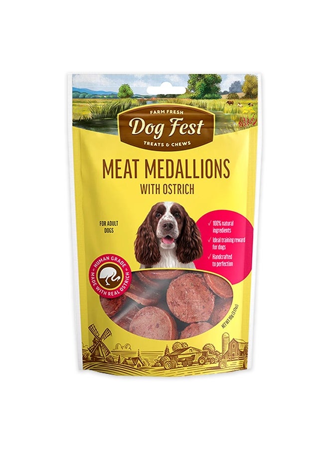 Dog Fest Medallions With Ostrich For Adult Dog - 90G  - Image 1