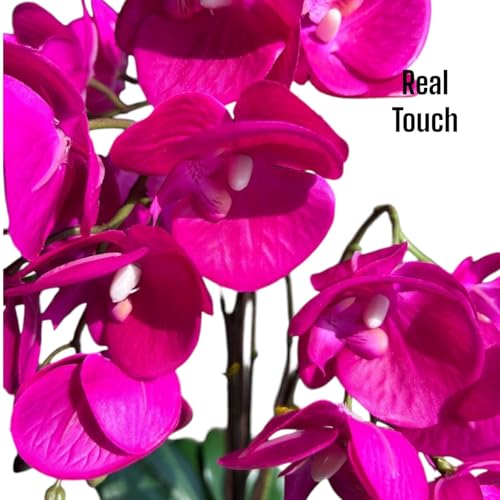 Fox & Fern Artificial 57CM Orchid Flowers in Ceramic Pot with 3 Stems, 5 Flower Sticks | Orchid Bonsai Faux Phalaenopsis Plant (GAOR24-0196DP) Dark Pink - Image 3