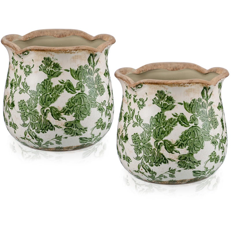 Newtay 6 Inch Ceramic Planter Green Scroll Planter Decorative Plant Pots with Crackle Glaze for Home Garden Kitchen - Image 1