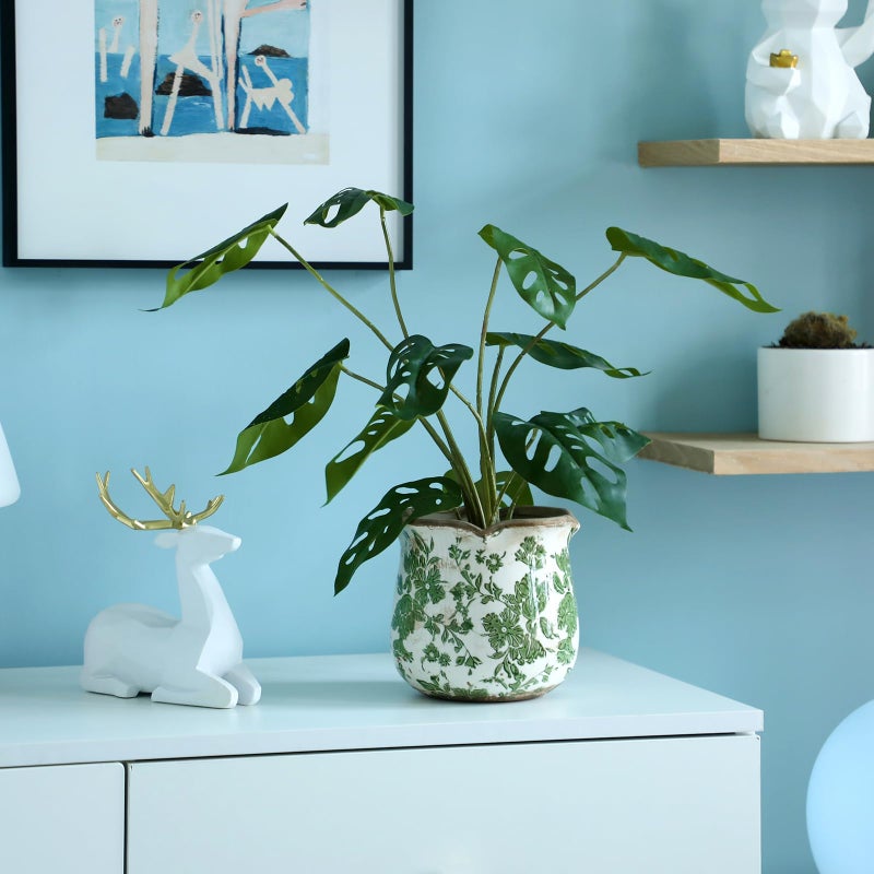 Newtay 6 Inch Ceramic Planter Green Scroll Planter Decorative Plant Pots with Crackle Glaze for Home Garden Kitchen - Image 5