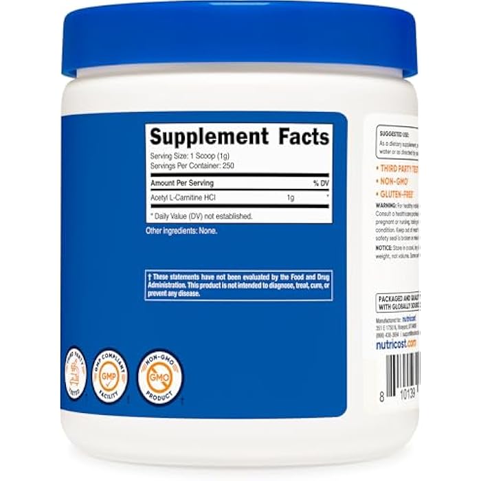 Nutricost Acetyl L-Carnitine (ALCAR) 250 Grams Powder - 1G Per Serving - 250 Servings - Image 5