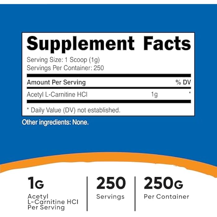 Nutricost Acetyl L-Carnitine (ALCAR) 250 Grams Powder - 1G Per Serving - 250 Servings - Image 2