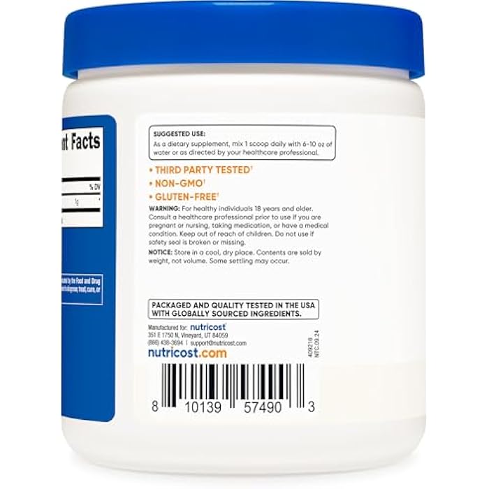 Nutricost Acetyl L-Carnitine (ALCAR) 250 Grams Powder - 1G Per Serving - 250 Servings - Image 4