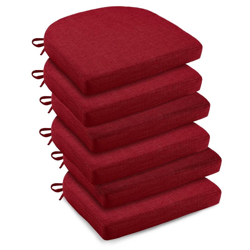 downluxe Indoor Chair Cushions for Dining Chairs Soft and Comfortable Textured Foam Kitchen Chair Pads with Ties and NonSlip Backing 16 x 16 x 2 Red 6 Pack
