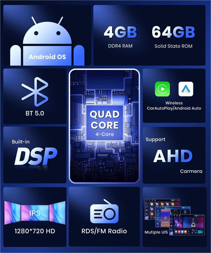 Podofo 4G 64G Car Stereo for Honda Civic 2006-2011 Radio with 10.1inch 1280x720 IPS Touch Screen AI Radio DSP 36EQ Wireless Carplay Android Auto Bluetooth 5.0 GPS FM/RDS WiFi MirrorLink AHD Backup Camera - Image 2