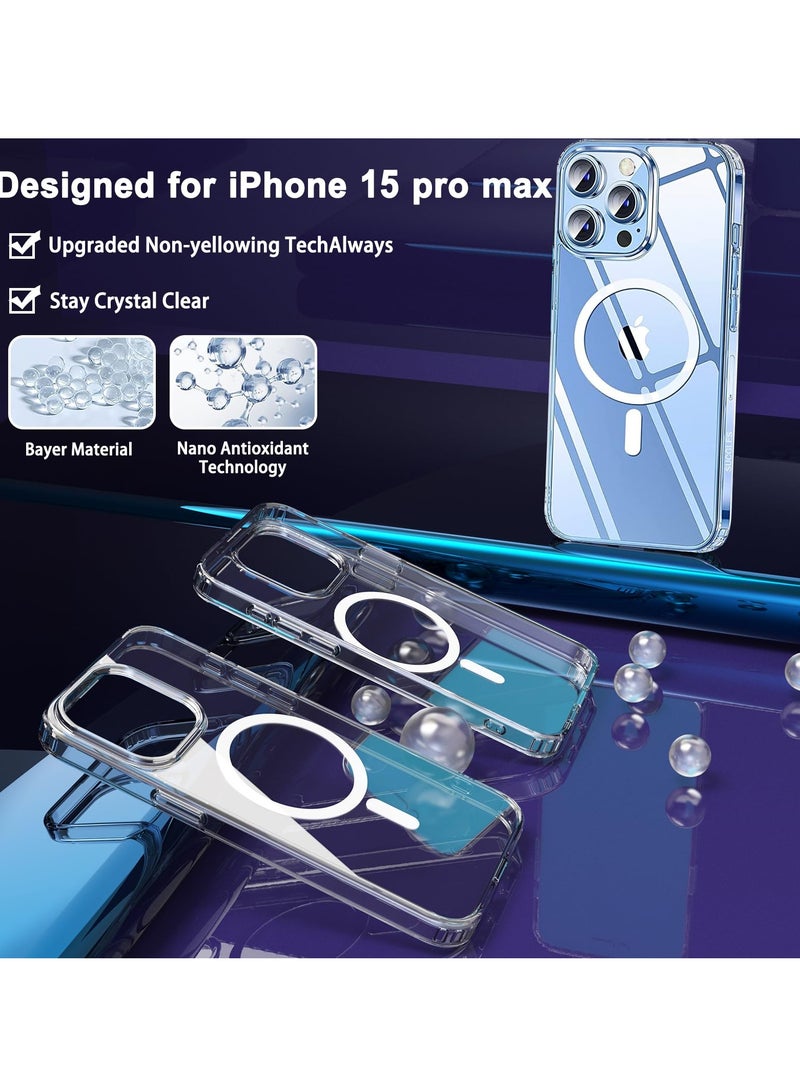 Magnetic Case Cover for iPhone 15 Pro Max, Compatible with MagSafe,Anti-Yellowing Crystal Clear Shockproof Protection Back Cover, Ultra Slim Strong Magnet Phone Shell Case for iPhone 15 Pro Max - Image 2