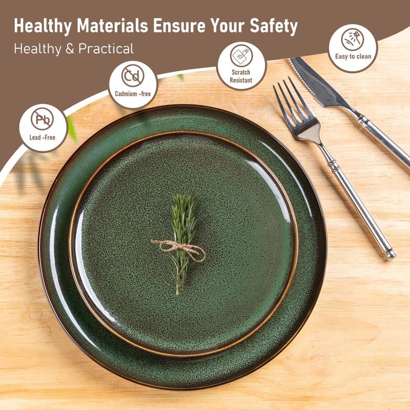 LeRatio Ceramic Dinnerware Sets for 4,Porcelain Plates and Bowls Sets, Reactive Glaze Dishes Set,Chip Resistant and Scratch Resistant | Oven&Dishwasher & Microwave Safe,Service for 4-Kahki &Black - Image 3