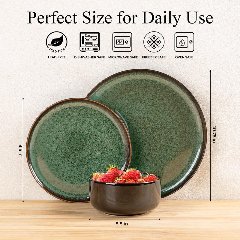 LeRatio Ceramic Dinnerware Sets for 4,Porcelain Plates and Bowls Sets, Reactive Glaze Dishes Set,Chip Resistant and Scratch Resistant | Oven&Dishwasher & Microwave Safe,Service for 4-Kahki &Black - Image 2