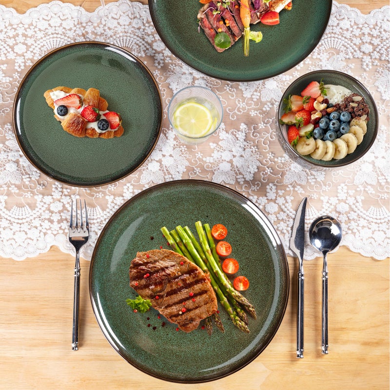 LeRatio Ceramic Dinnerware Sets for 4,Porcelain Plates and Bowls Sets, Reactive Glaze Dishes Set,Chip Resistant and Scratch Resistant | Oven&Dishwasher & Microwave Safe,Service for 4-Kahki &Black - Image 4