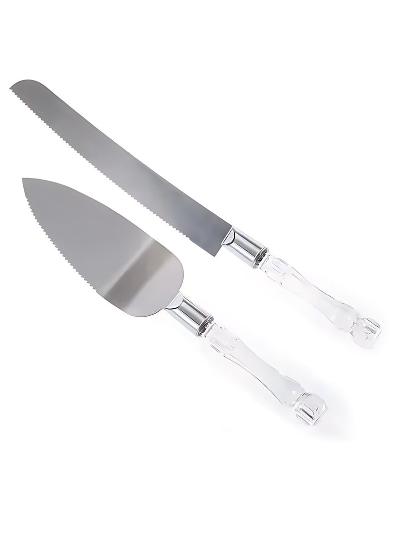 CME 2-Piece Cake And Server Knife Set With Crystal Handle - Silver  - Image 1