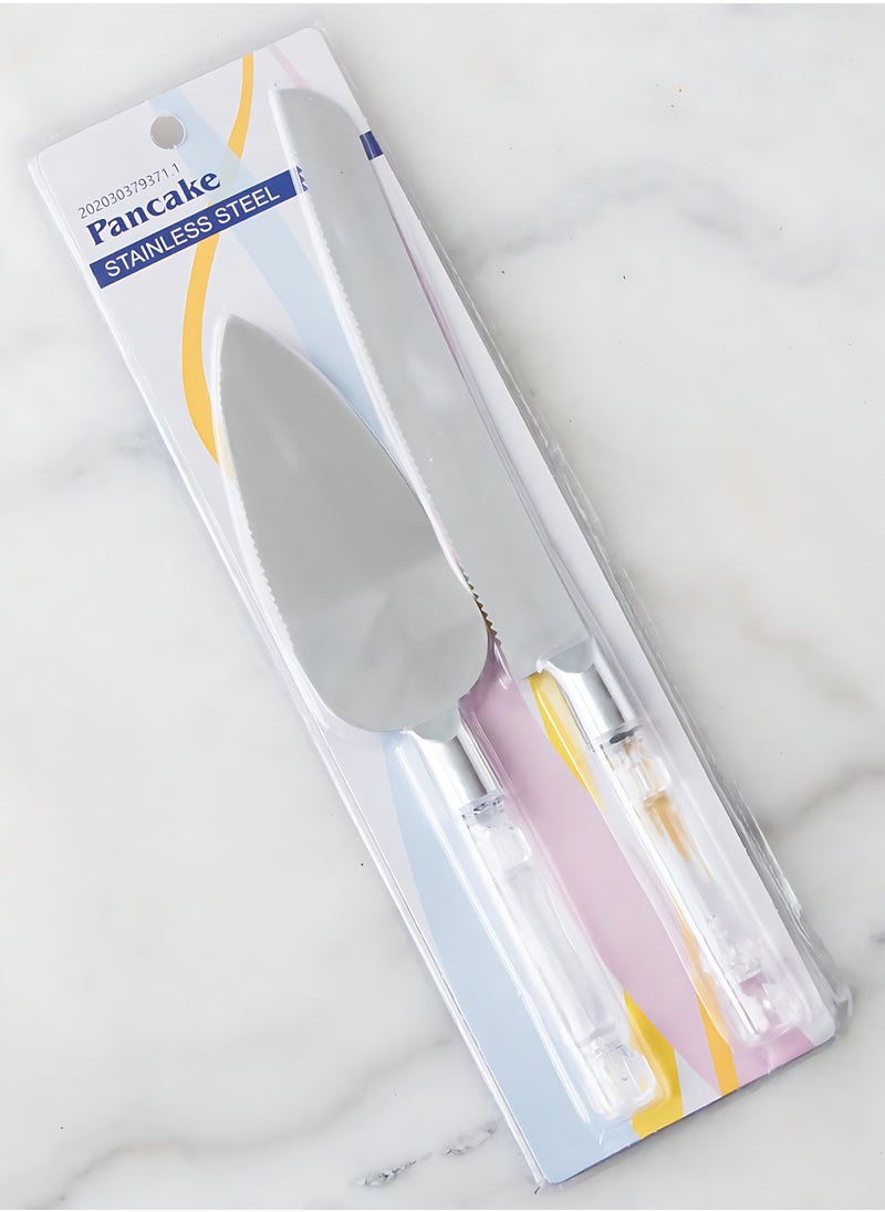 CME 2-Piece Cake And Server Knife Set With Crystal Handle - Silver  - Image 2