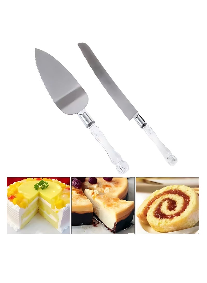 CME 2-Piece Cake And Server Knife Set With Crystal Handle - Silver  - Image 3