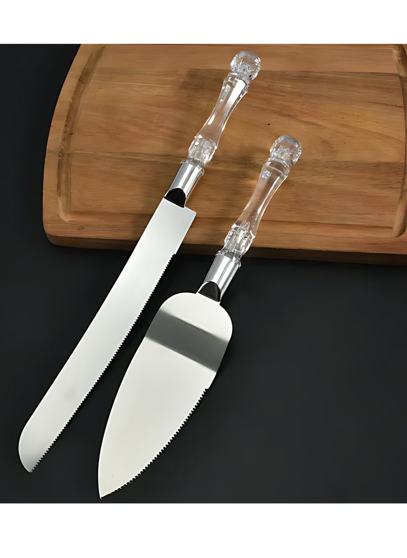 CME 2-Piece Cake And Server Knife Set With Crystal Handle - Silver  - Image 4