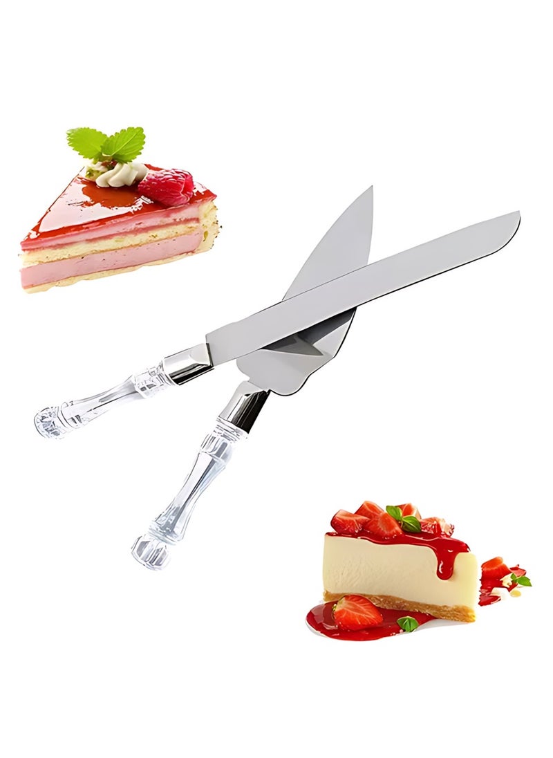 CME 2-Piece Cake And Server Knife Set With Crystal Handle - Silver  - Image 5
