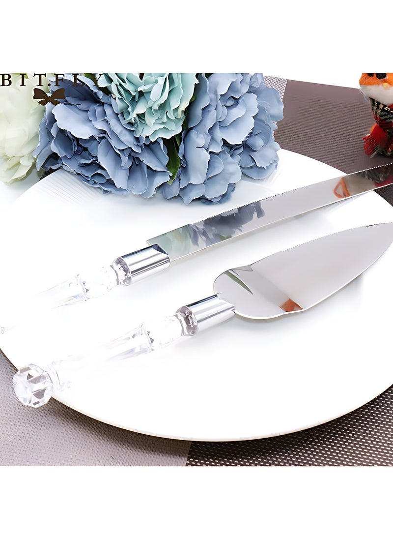 2-Piece Cake And Server Knife Set With Crystal Handle - Silver