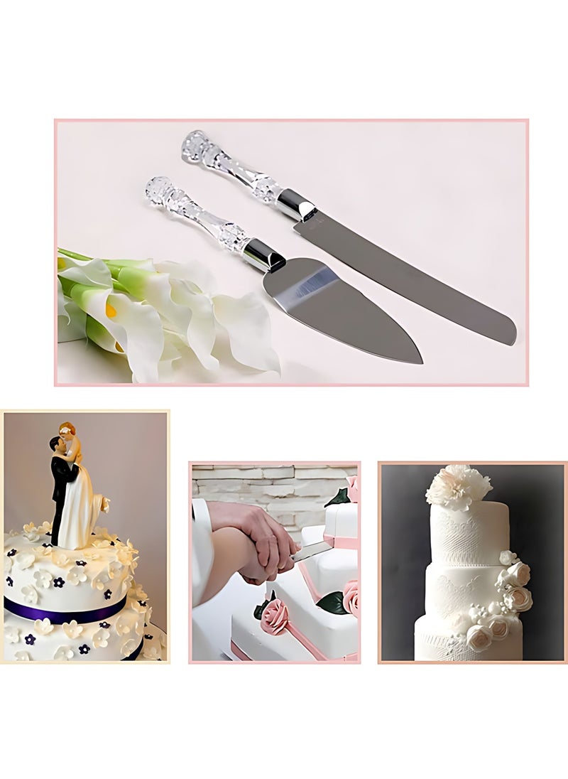 2-Piece Cake And Server Knife Set With Crystal Handle - Silver