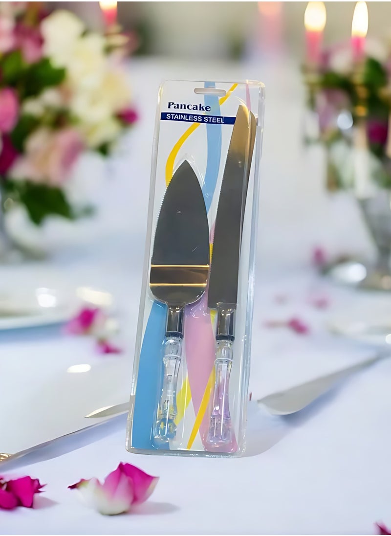 2-Piece Cake And Server Knife Set With Crystal Handle - Silver
