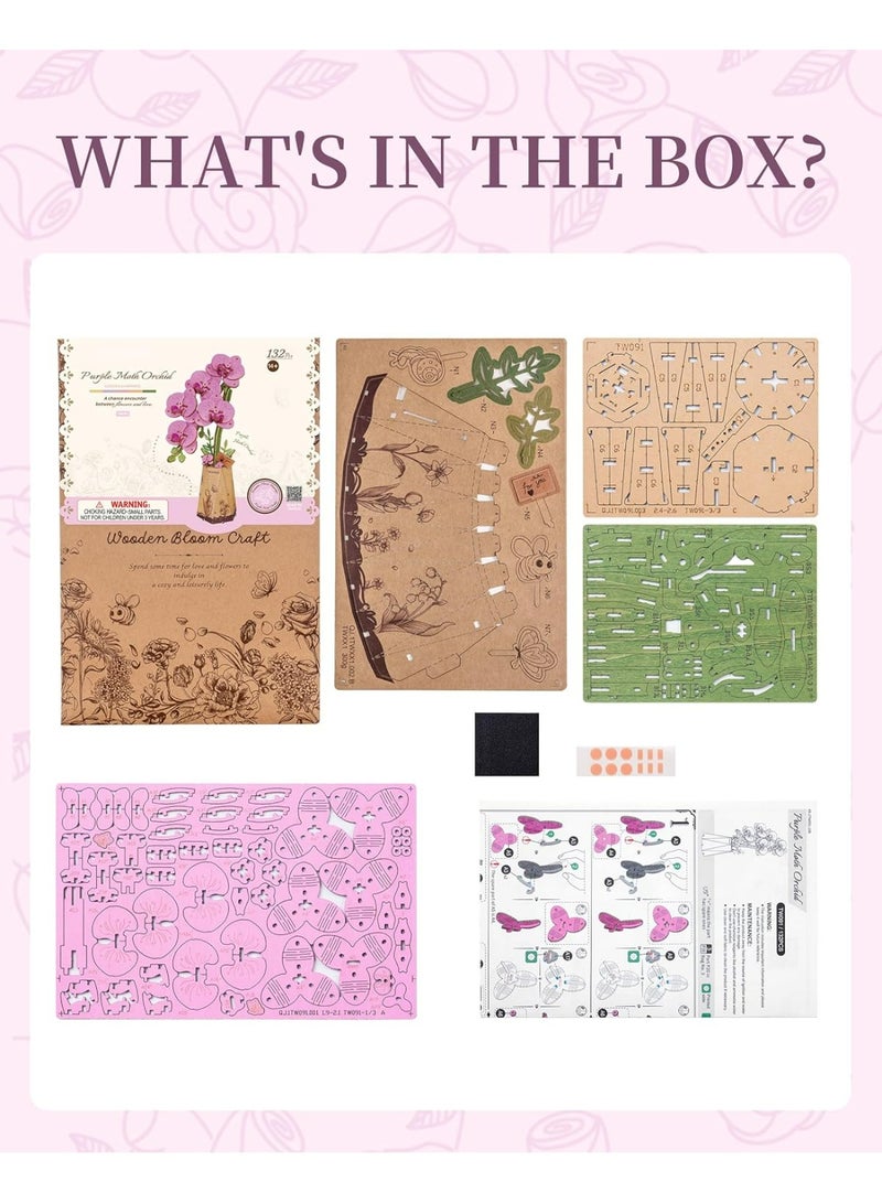 روبوتايم روبوتيم رويود، زهرة خشبية مصنوعة يدويًا، أوركيد العثة البنفسجي TW091، مثالية لتزيين المنزل وهدية مبتكرة، مثالية لغرفة النوم أو المطبخ أو غرفة المعيشة، لمسة منزلية احتفالية، حرفية دقيقة. - Image 4