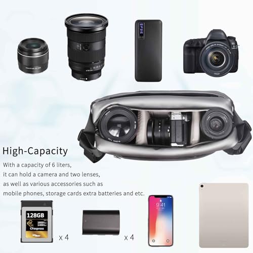 INNOREL 6L Camera Sling Bag,Crossbody Lightweight Camera Bag Waterproof Camera Case CB0635 Silver with Tripod Holder,DSLR/SLR/Mirrorless for Travel, Cycling, Work, Sport, Hiking, Gym - Image 3
