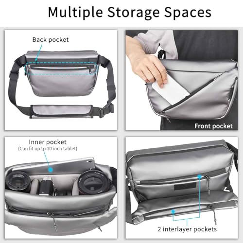 INNOREL 6L Camera Sling Bag,Crossbody Lightweight Camera Bag Waterproof Camera Case CB0635 Silver with Tripod Holder,DSLR/SLR/Mirrorless for Travel, Cycling, Work, Sport, Hiking, Gym - Image 4