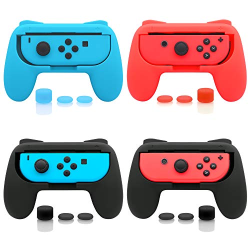 FASTSNAIL 4 Pack Grips Kit Compatible with Nintendo Switch for Joy Con, Wear-Resistant Grip Controller for Joy con & OLED Model with 12 Thumb Grip - Image 1