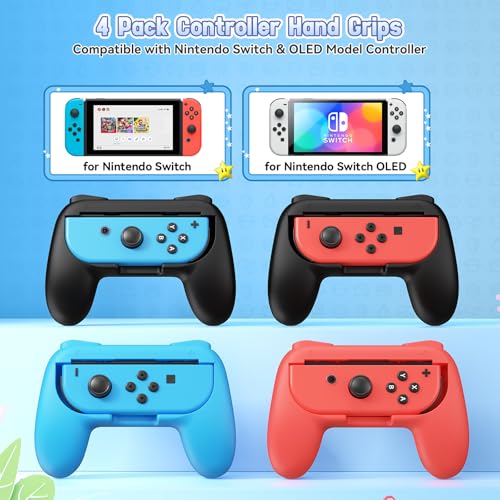 FASTSNAIL 4 Pack Grips Kit Compatible with Nintendo Switch for Joy Con, Wear-Resistant Grip Controller for Joy con & OLED Model with 12 Thumb Grip - Image 2