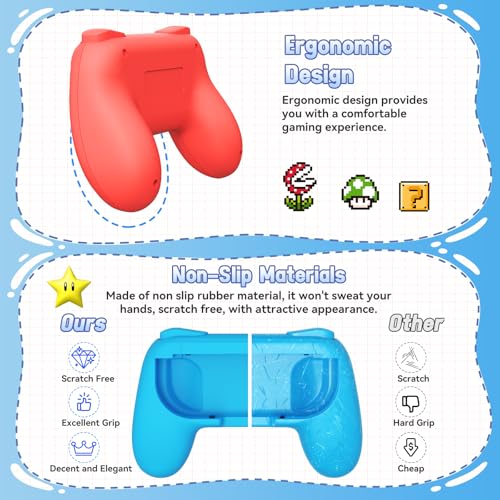 FASTSNAIL 4 Pack Grips Kit Compatible with Nintendo Switch for Joy Con, Wear-Resistant Grip Controller for Joy con & OLED Model with 12 Thumb Grip - Image 3
