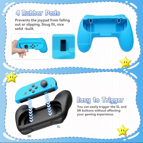 FASTSNAIL 4 Pack Grips Kit Compatible with Nintendo Switch for Joy Con, Wear-Resistant Grip Controller for Joy con & OLED Model with 12 Thumb Grip - Image 5