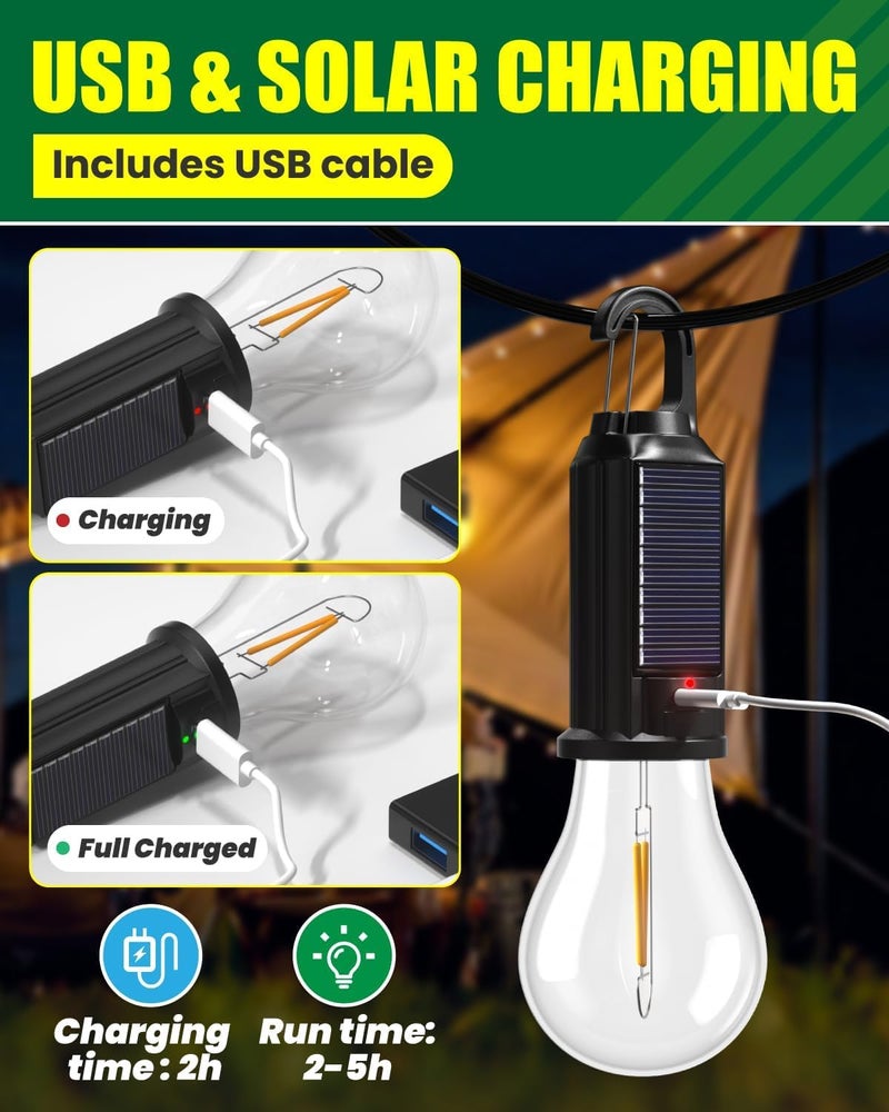 coku Solar Powered Rechargeable Emergency LED Light Bulb, Portable Waterproof Hanging Camping Lantern with 3 Modes & USB Charging, Outdoor Tent Lights for Hiking, Car, Household, Traveling (Pack 6) - Image 3
