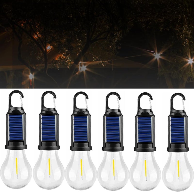 coku Solar Powered Rechargeable Emergency LED Light Bulb, Portable Waterproof Hanging Camping Lantern with 3 Modes & USB Charging, Outdoor Tent Lights for Hiking, Car, Household, Traveling (Pack 6) - Image 1