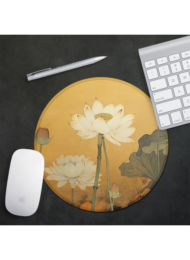 Watercolor Lotus Round Portable Laptop Creative Mouse Pad Waterproof Thickened Lock Edge Non-slip Office Desk Mat Cute-Color:250x250mm-3mm-Pattern:Round Mouse Pad-watercolor Lotus 4  - Image 1
