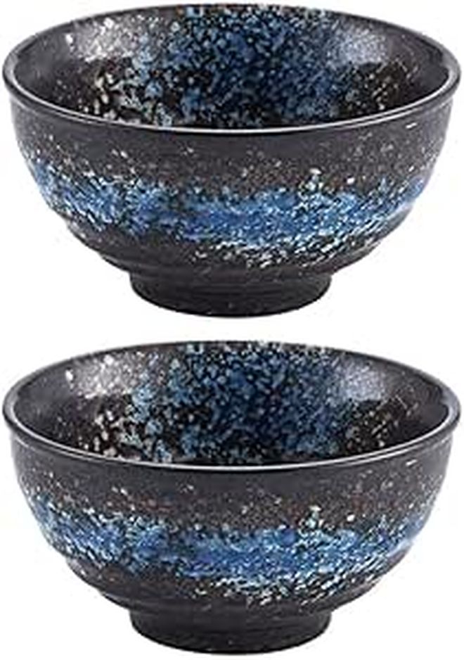 Vintage Ceramic Ramen Bowl Set Of 2 Microwave Safe Stoneware Japanese Soup Bowls - Image 1