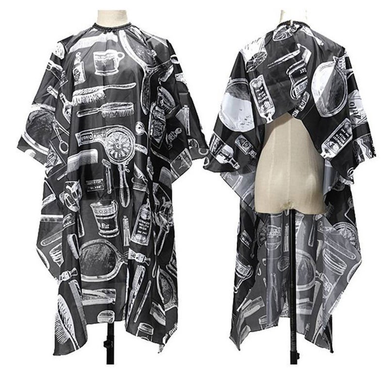 Professional Salon Barbers Hairstylist Hairdressing Printed Waterproof Non-sticky Hair Cutting Gown Cloth Cape(Black) - Image 2