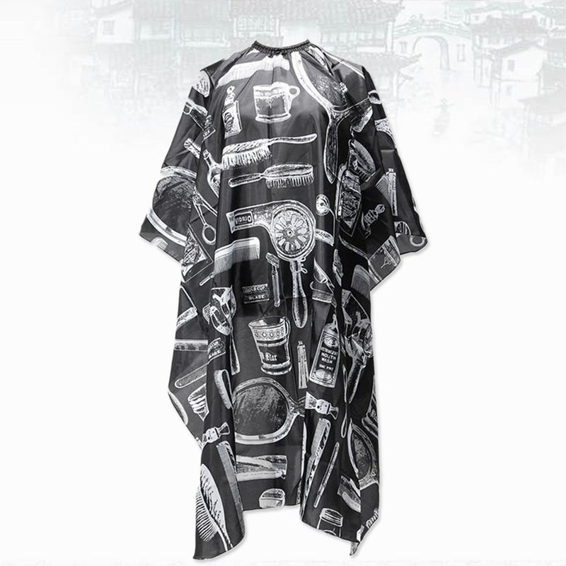 Professional Salon Barbers Hairstylist Hairdressing Printed Waterproof Non-sticky Hair Cutting Gown Cloth Cape(Black) - Image 3