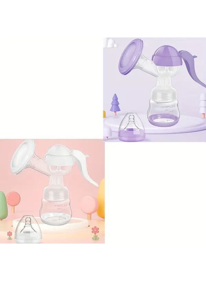 White Purple Manual Breast Pump Portable Lightweight Easy Clean Compact Design for Travel Home Use - Image 1