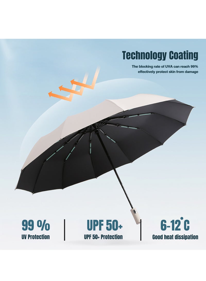 Auto Open Close Umbrella, 104cm Large Coverage, UPF 50 Sun Protection, 12-Rib Folding Windproof Design for Business, School, and Family Use - Image 2