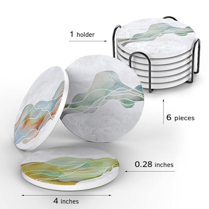 UMIRRO Ceramic Stone Coasters for Drinks Absorbent with Holder | Agate Style Coasters Set with White Marble Texture Background | Cool Cup Mat with Geode Pattern | Unique Fancy Tabletop Protection Mat - Image 4