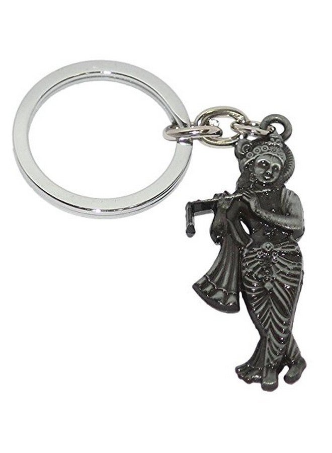 Aura Lord Kanha Gopala Vasudeva Kanhaiya Krishna Playing Flute Metal Keyring Copper Grey Keychain
