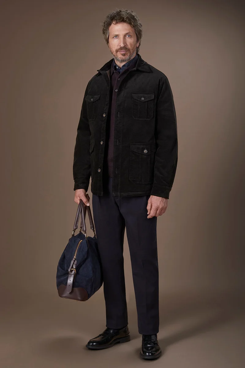 Doppelganger Brown Men's lightly padded regular fit jacket in textured velvet - DK Brown for Men | Best Price UAE