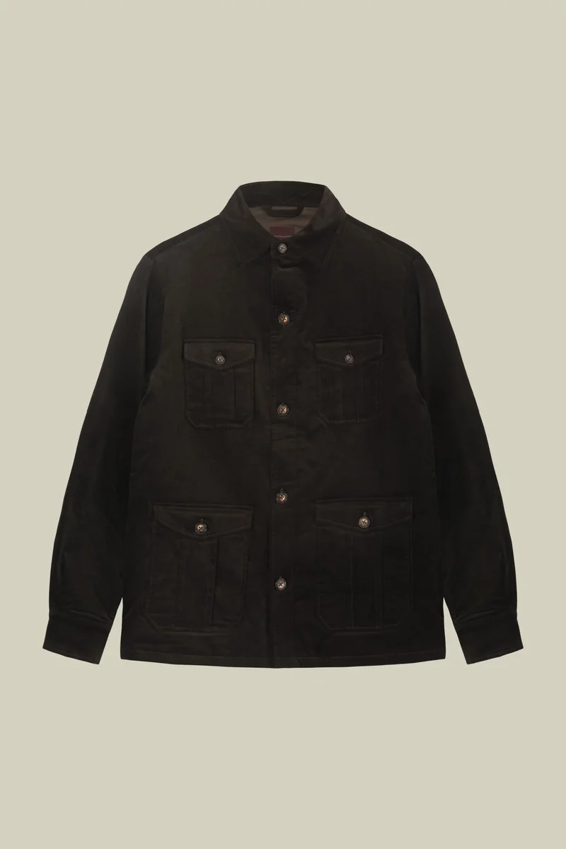 دوبل غانغر Men's lightly padded regular fit jacket in textured velvet - DK Brown